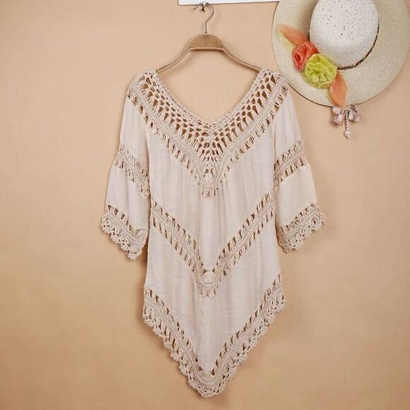 Active USA Boho Crochet Peasant Top Ibiza Festival Beach Cover Up, S/M - Picture 11 of 11